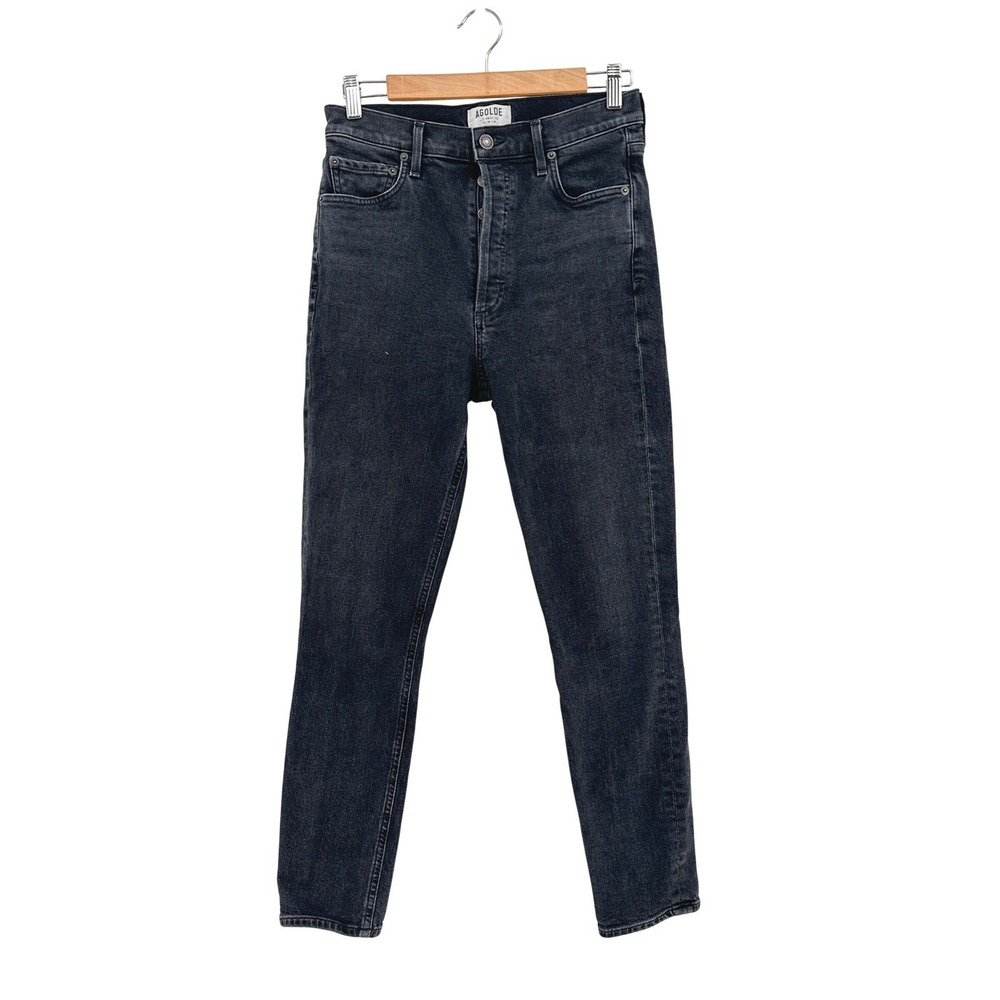 AGOLDE Nico High Rise Slim Fit Jean Faded Black Charcoal Denim 28 Made in USA - Picture 2 of 7